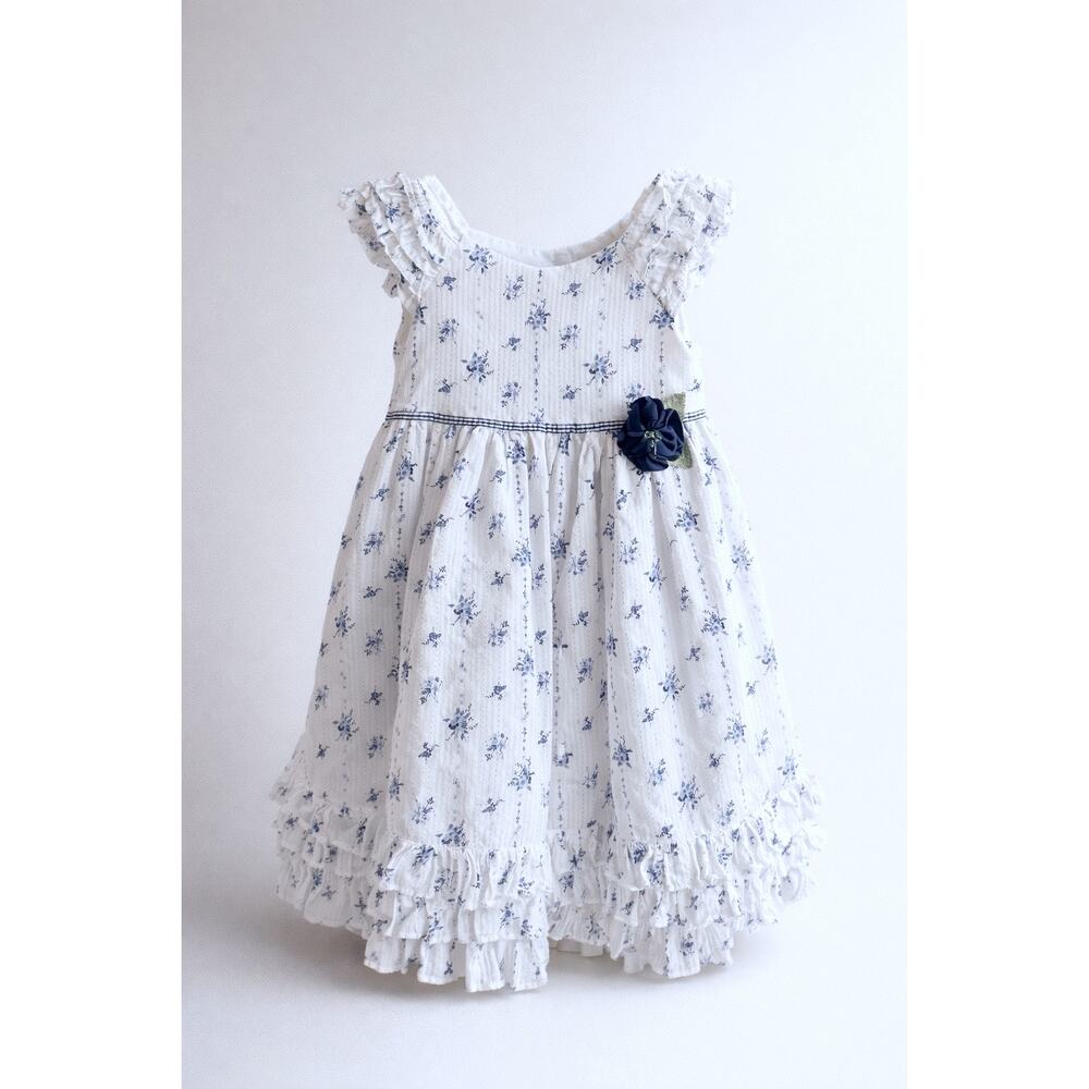 Laura Ashley London Girls' Ruffle Floral Dress White/Blue Cotton Size 3T